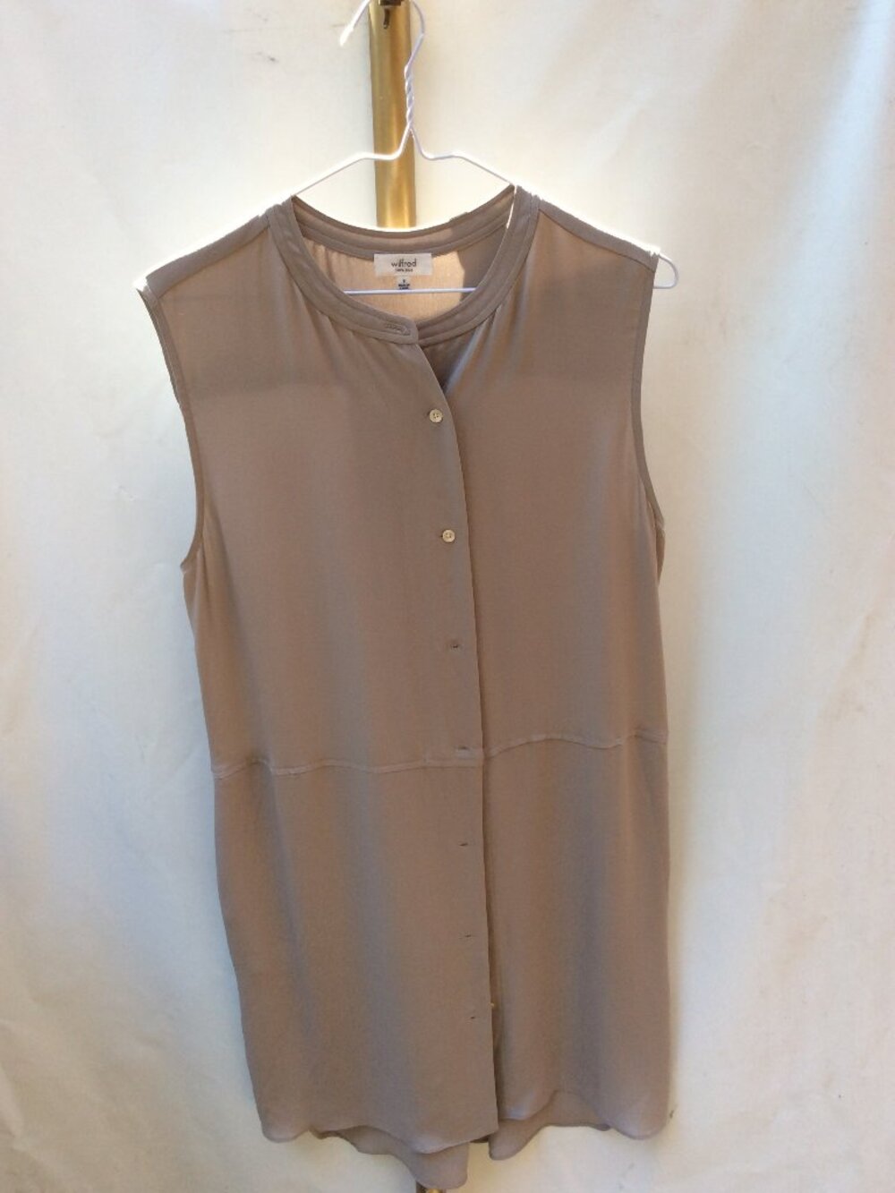 100% Silk Wilfred Sleeveless Tunic Blouse Beige M